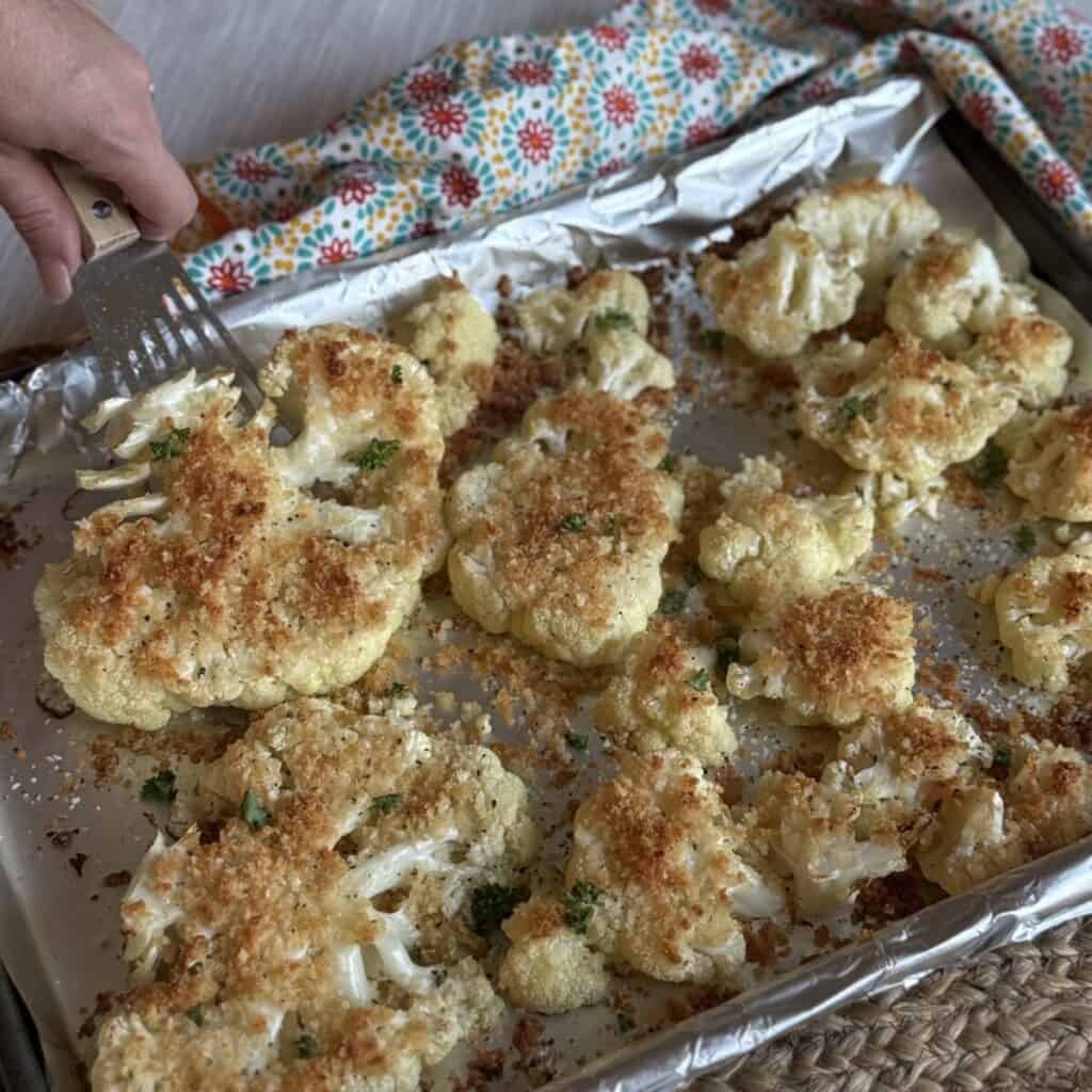 A pan of parmesan roasted cauliflower.