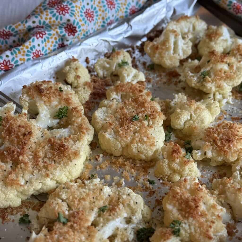 A pan of parmesan roasted cauliflower. 