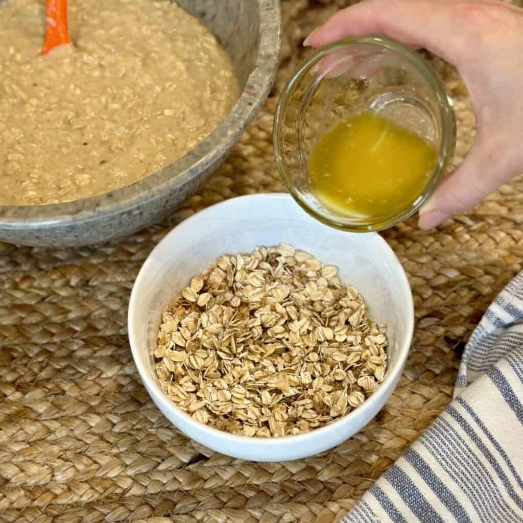 Making a streusel topping in a bowl.