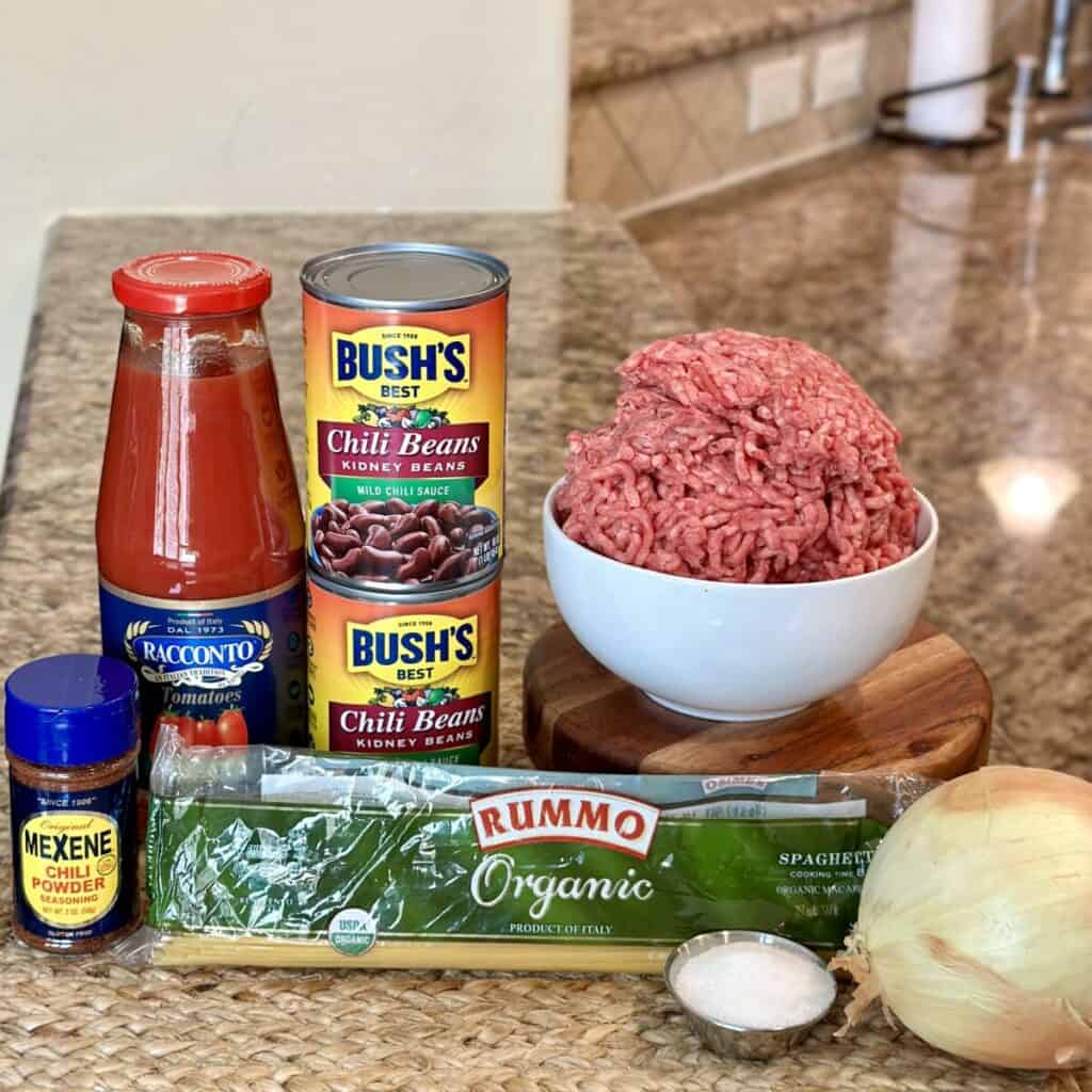 The ingredients to make school cafeteria chili.