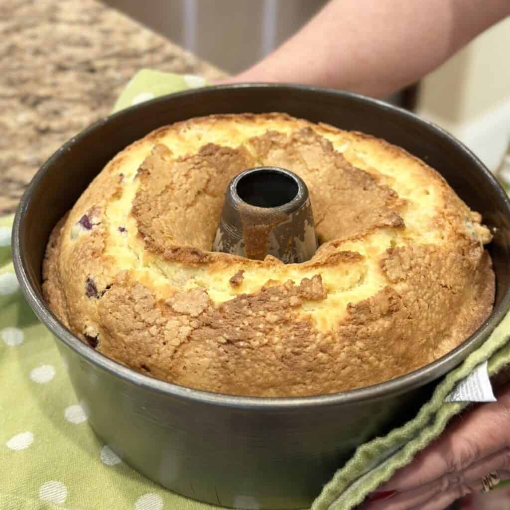 A pound cake in a pan.