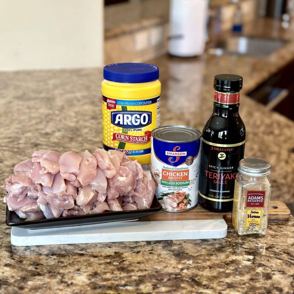 The ingredients to make a crockpot teriyaki chicken dish.