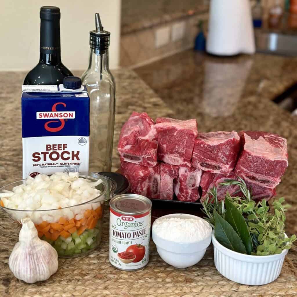 Ingredients to make braised beef short ribs.