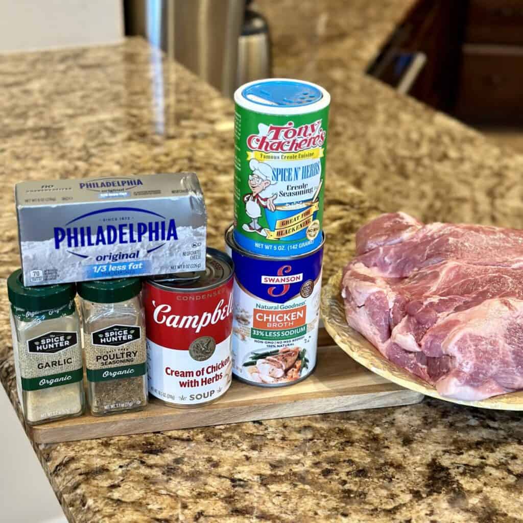 The ingredients to make slow cooker pork roast and gravy.