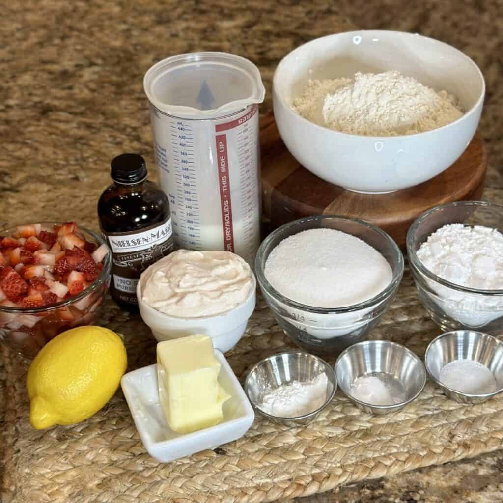 Ingredients displayed to make a cake.