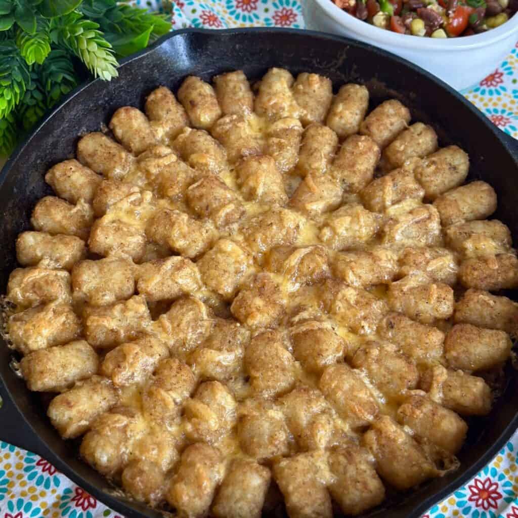 A baked taco tater tot casserole.