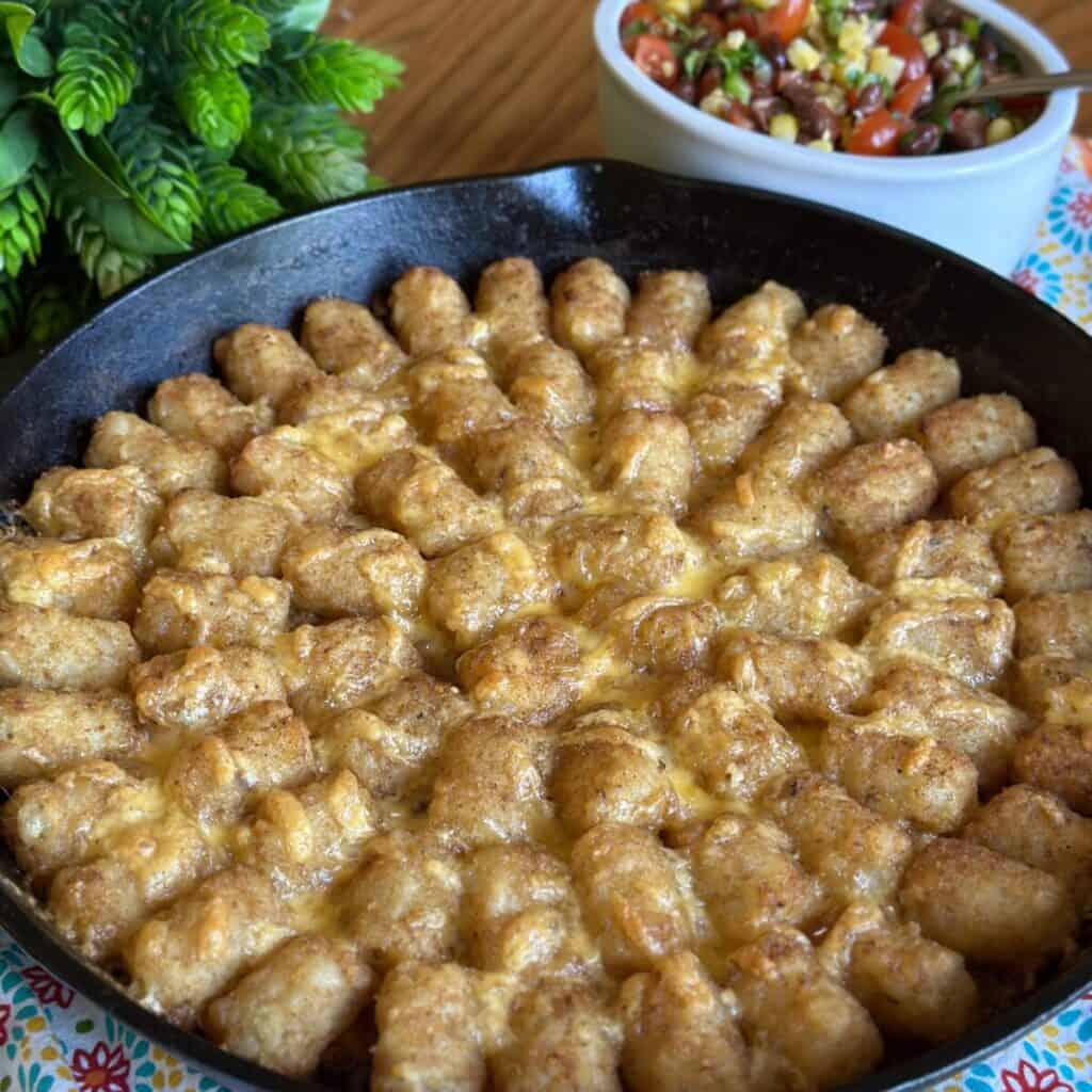 A baked taco tater tot casserole.