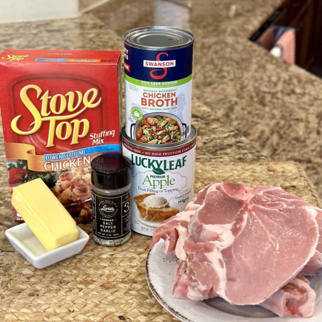 The ingredients to make slow cooker pork chops and apples.