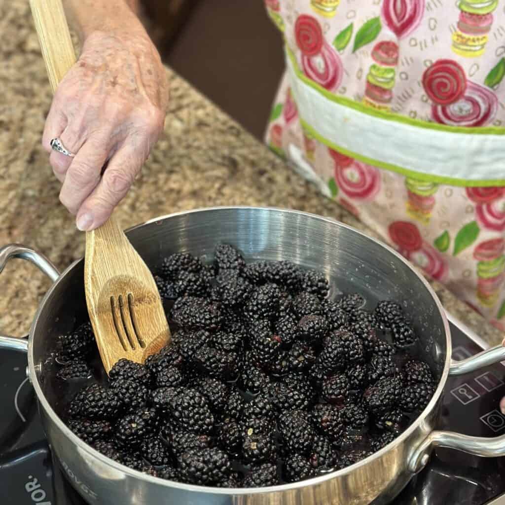 Blackberries in a skillet.