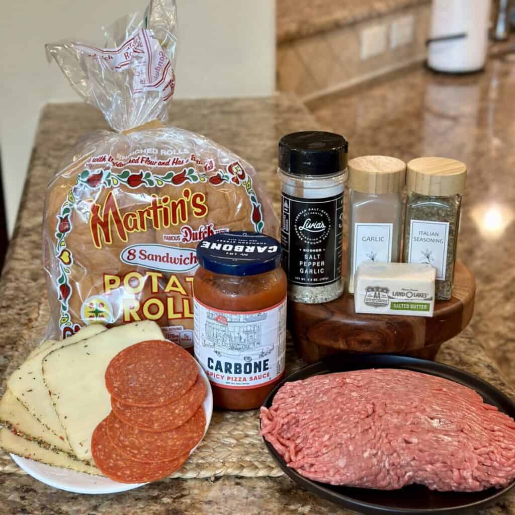 The ingredients to make pizza burgers/