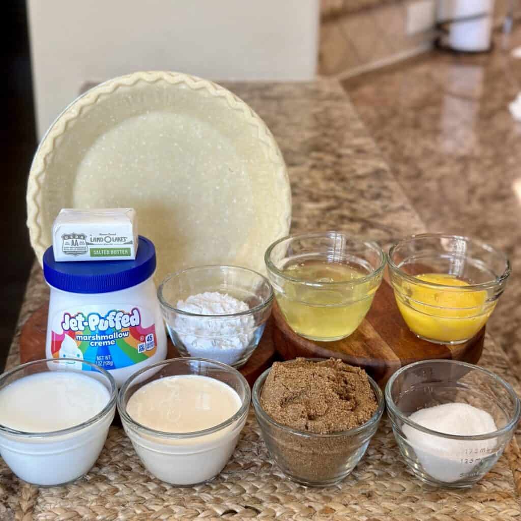 Ingredients to make a butterscotch pie.