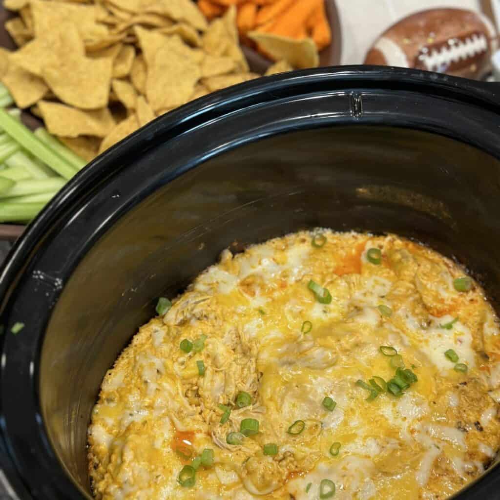 A crockpot of buffalo chicken dip.