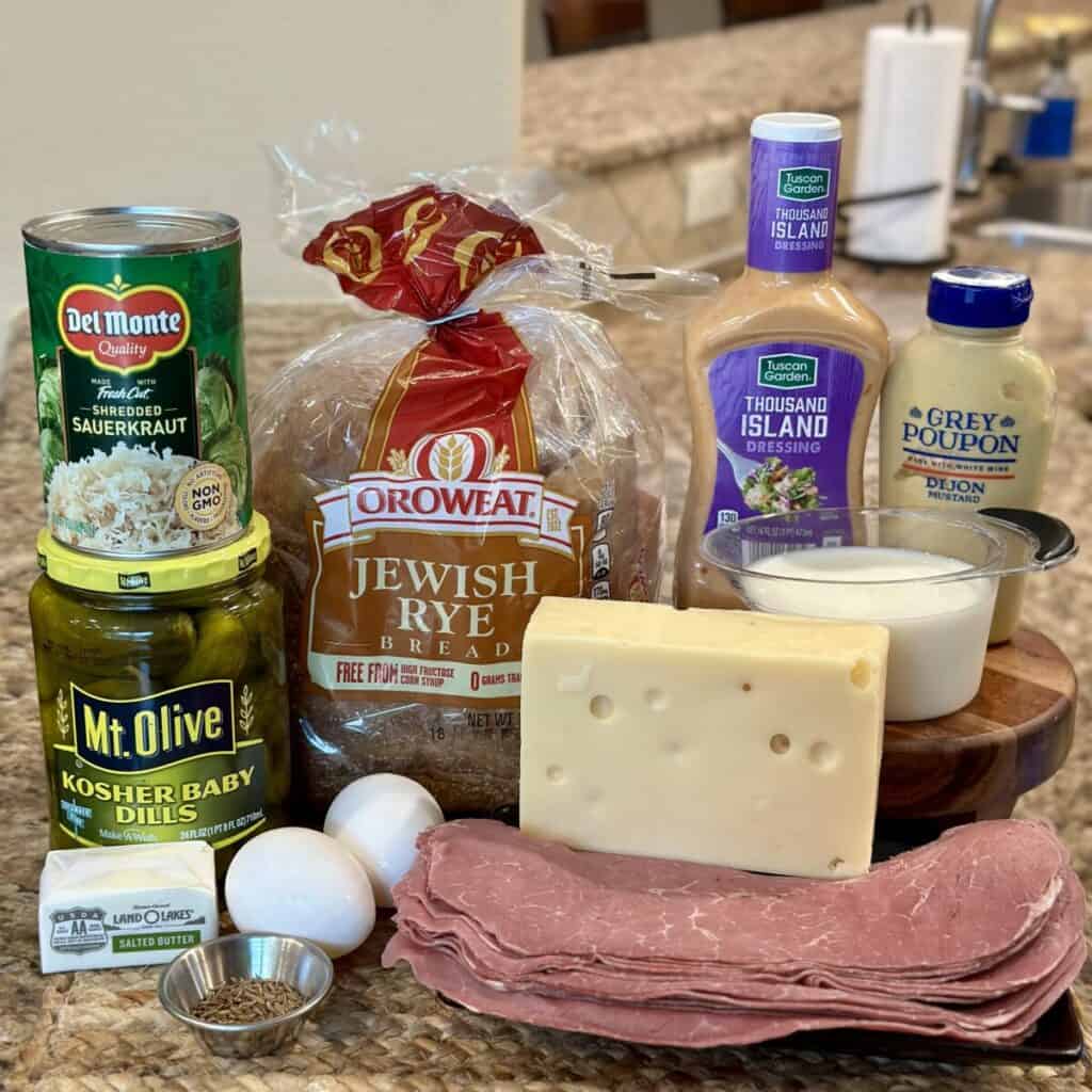 The ingredients to make Reuben casserole.