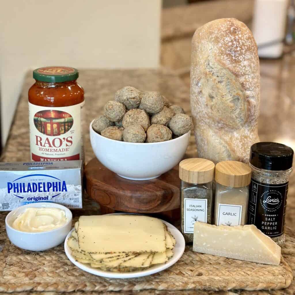 The ingredients needed to make meatball casserole.