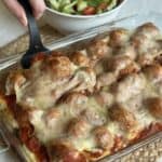 A pan of meatball casserole.