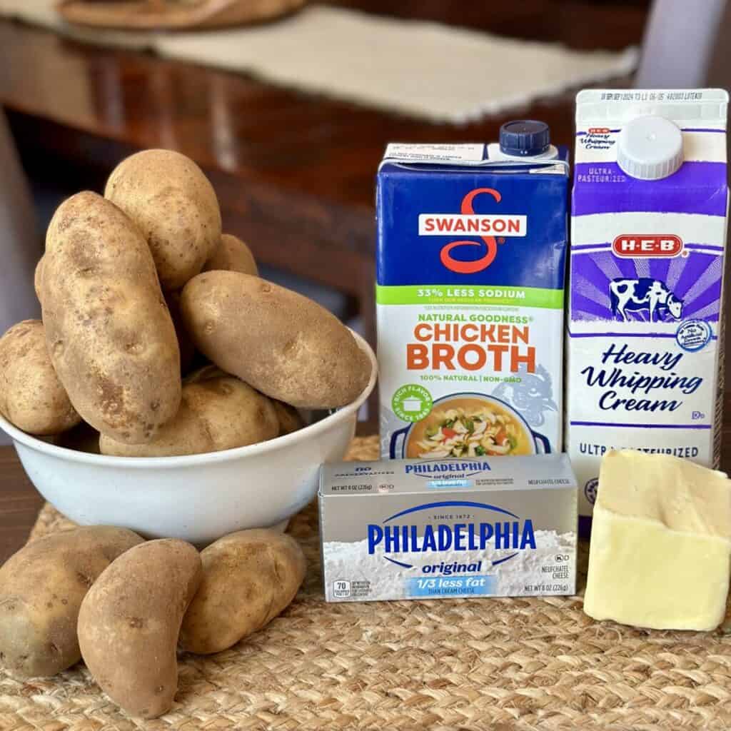 The ingredients to make crockpot mashed potatoes.