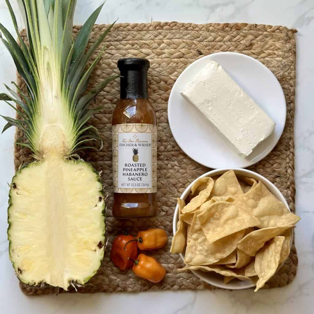 The ingredients to make pineapple cream cheese dip.