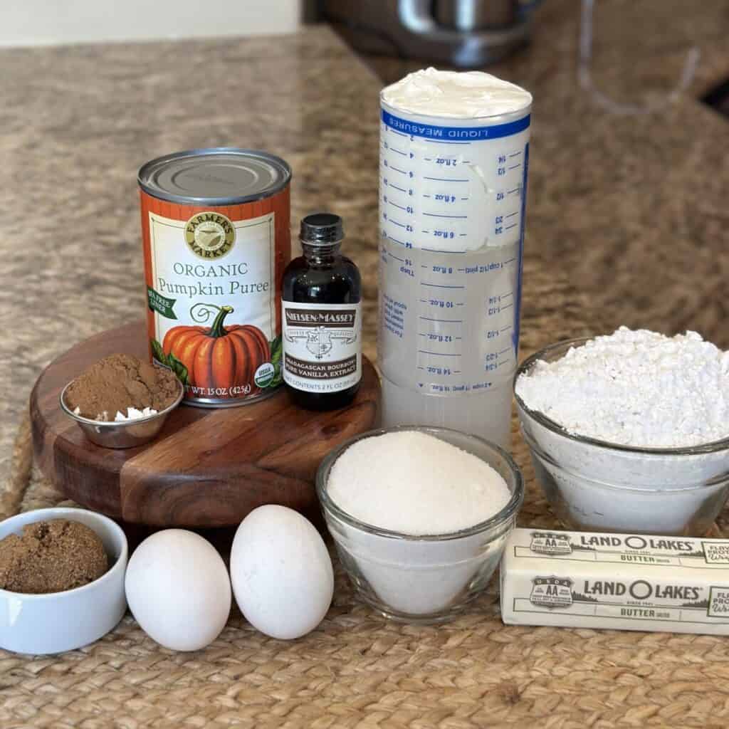 The ingredients for pumpkin coffee cake.