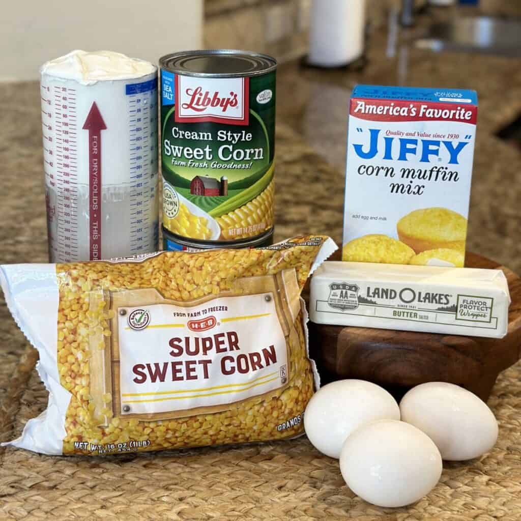 Ingredients for crockpot cornbread pudding.