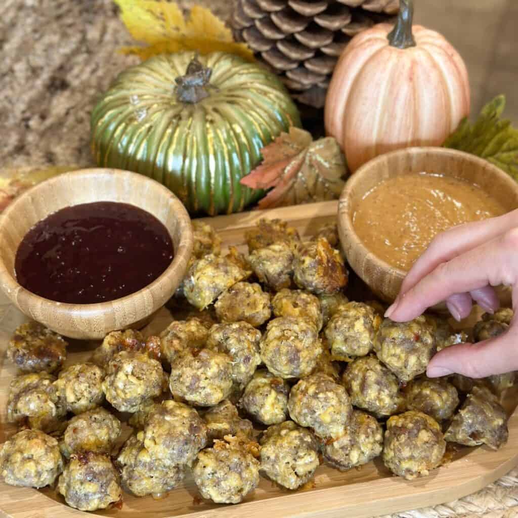 A tray of sausage stuffing balls.