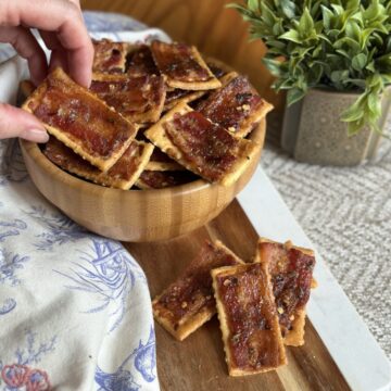 Bacon crackers in a bowl.