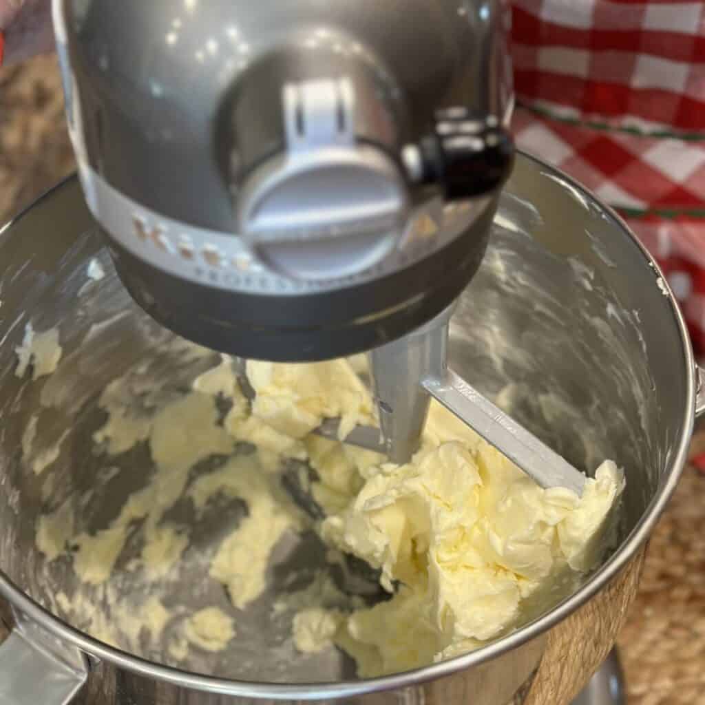 Whipping butter in a mixer.