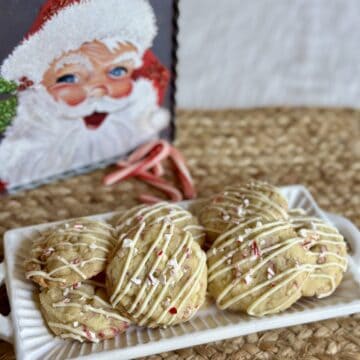 A plate of white chocolate peppermint cookies.