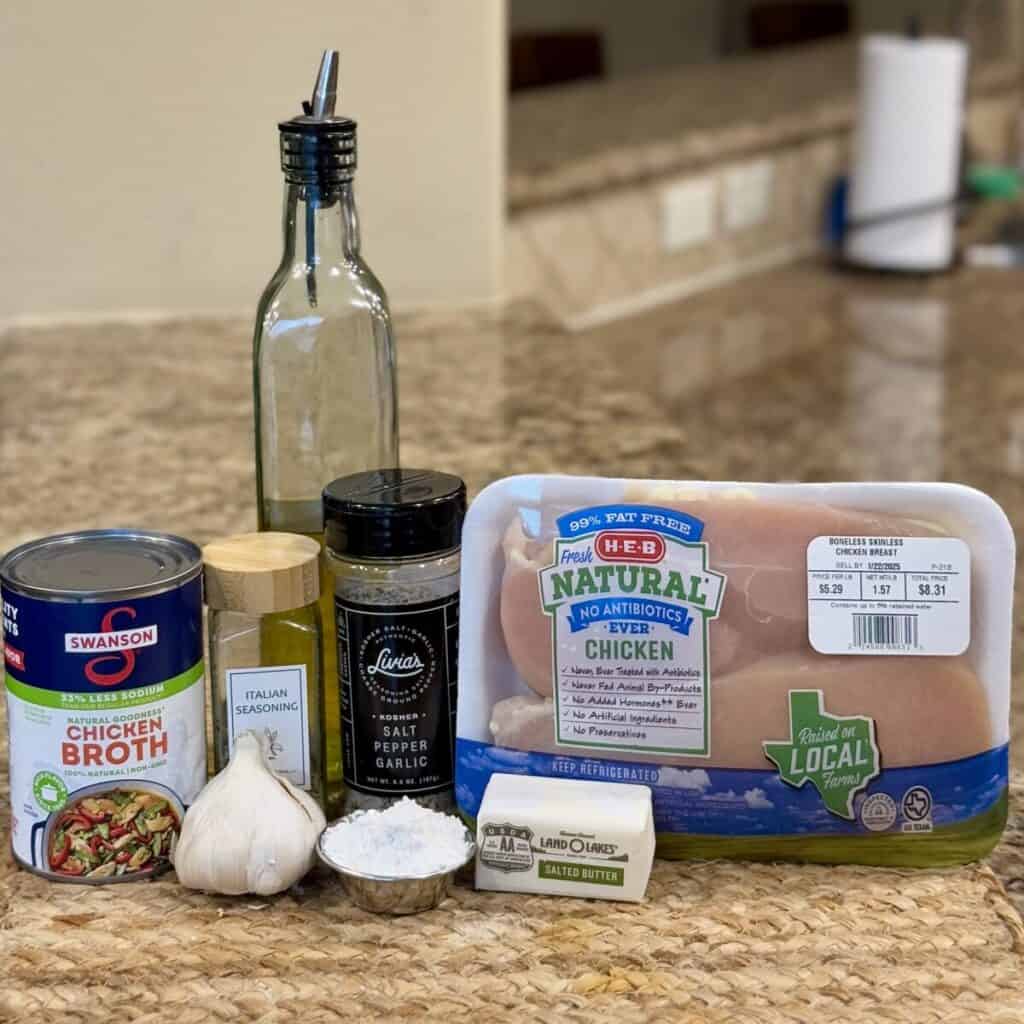 The ingredients to make garlic butter chicken.