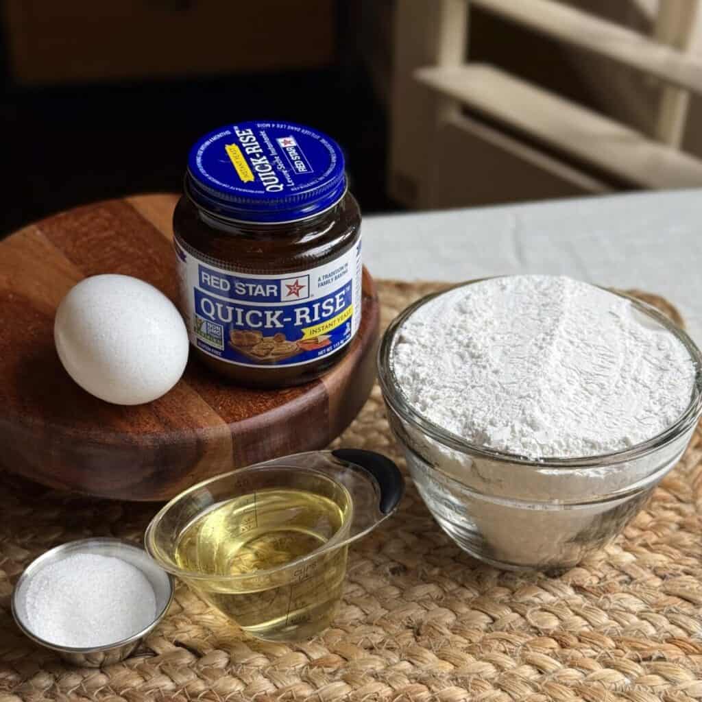 The ingredients to make quick yeast rolls.