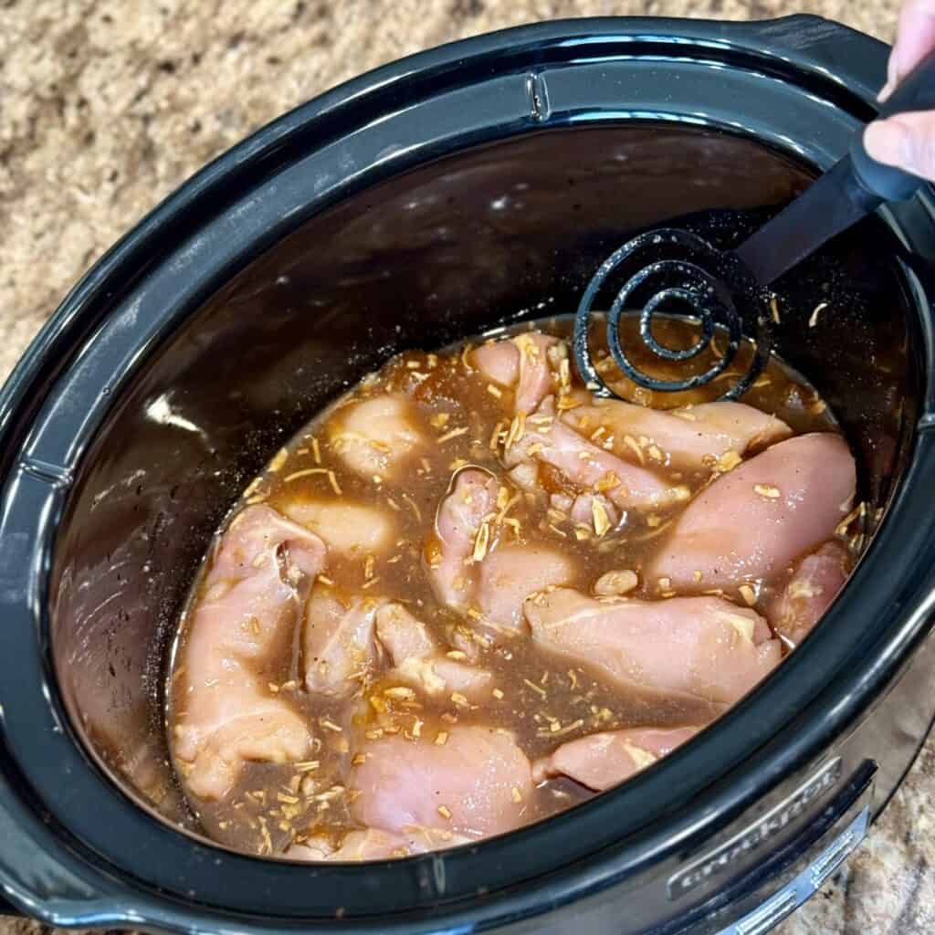 The ingredients to make slow cooker apricot chicken.